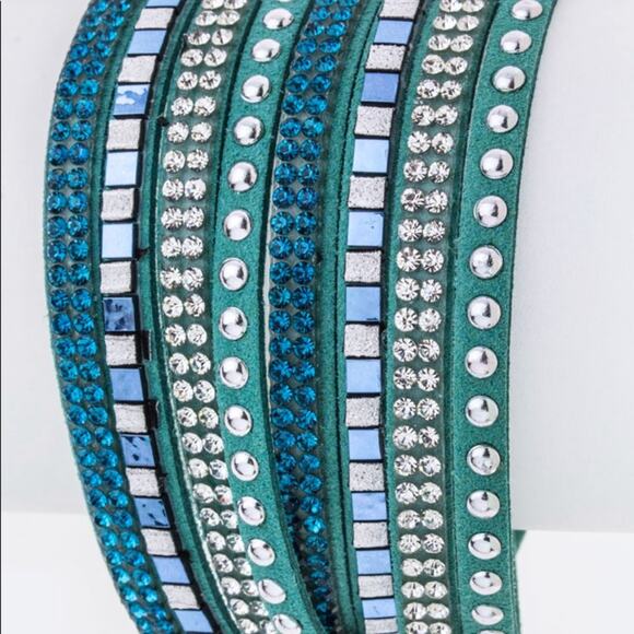 Mix Stud Slit Layer Wrap Bracelet - Teal - Picture 1 of 5